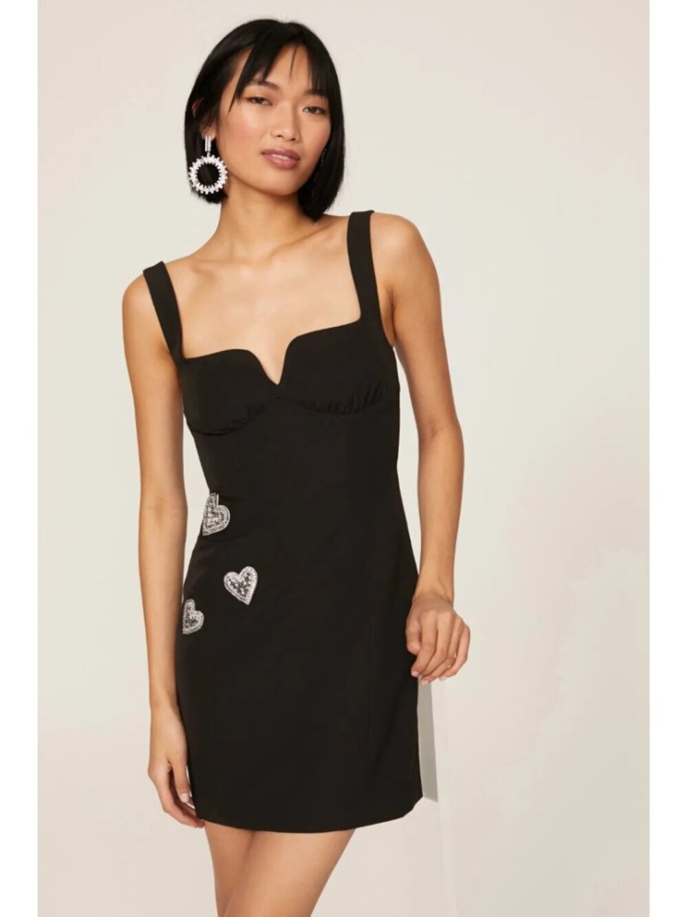 NWT Saloni Halle Mini Dress Black Crepe Embroidered Heart LBD Party Size 0